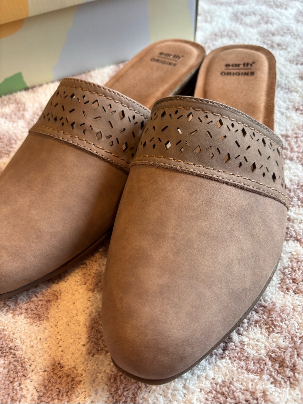 Earth Origins Brown Perforated Slip-On Mules